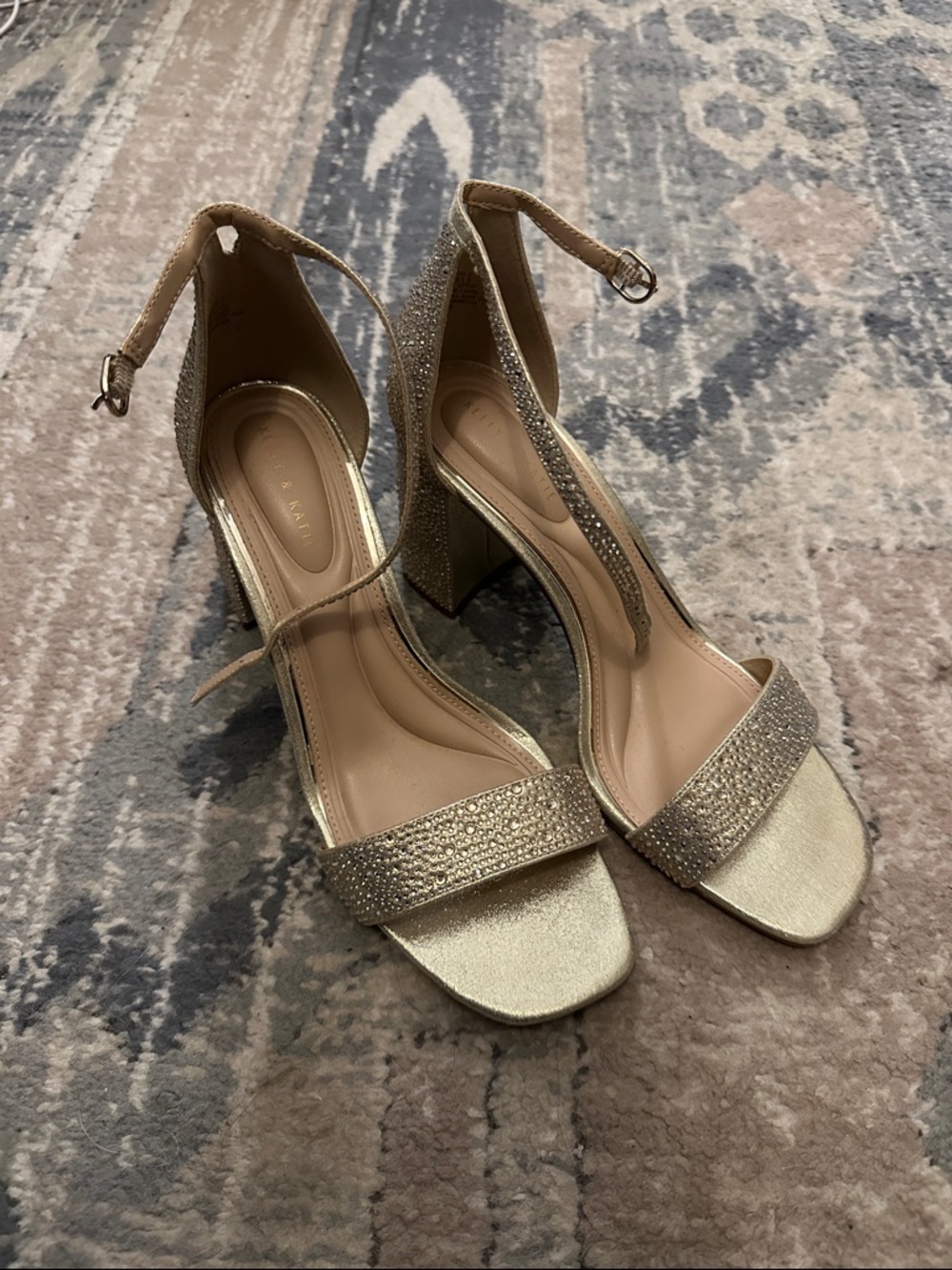 Kelly & Katie Gold Glitter Block Heel Sandals with Ankle Strap